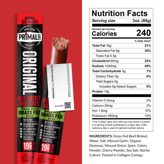 Original Grass-Fed 3oz Beef Brisket Meat Sticks