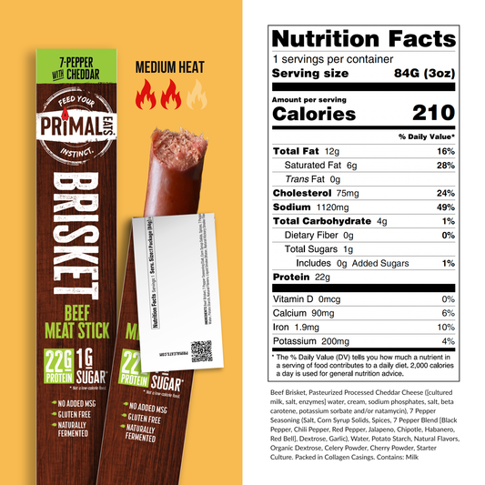 NEW! 7-Pepper Cheddar 3oz Brisket Meat Sticks