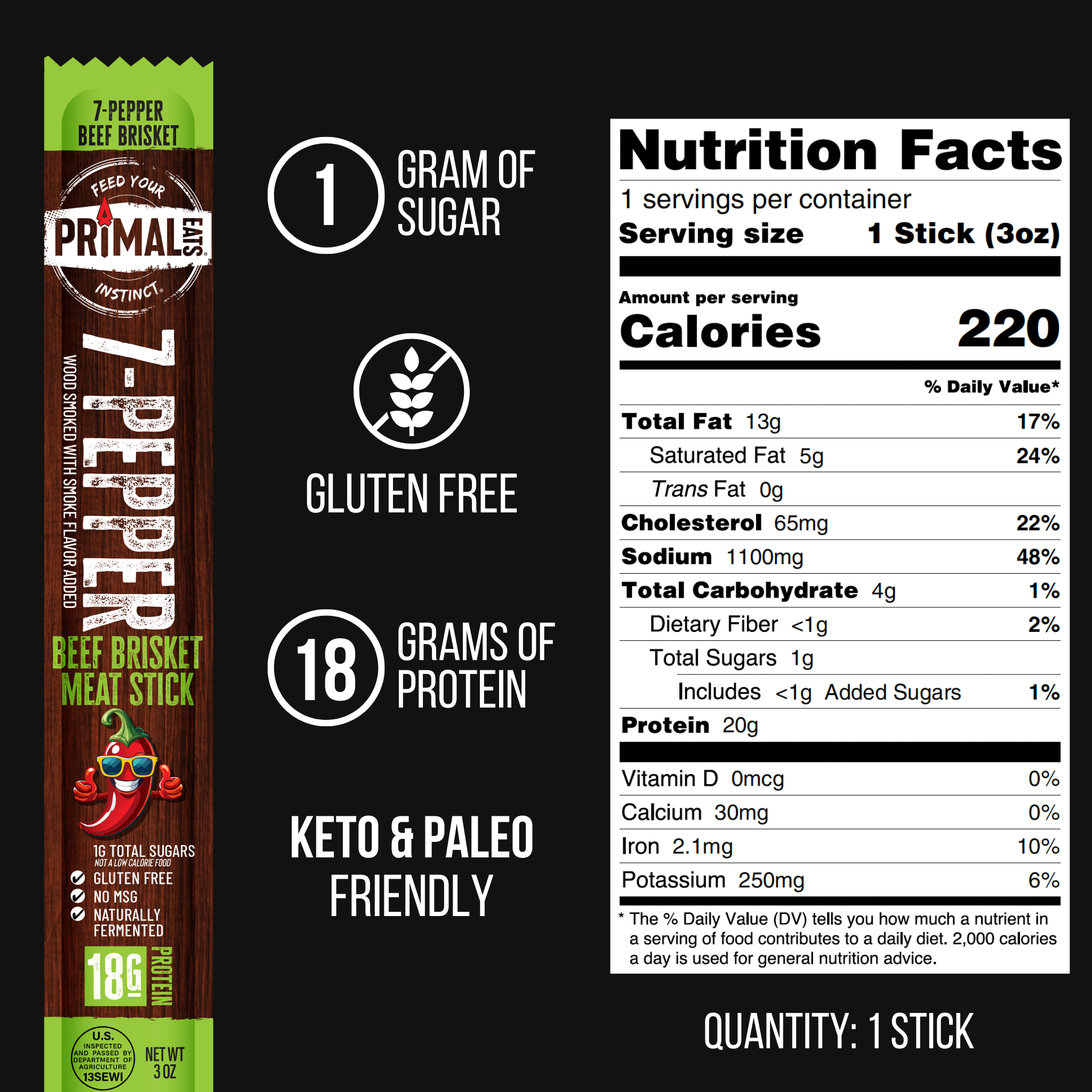 3oz Brisket Meat Stick Sample Pack (8 Count)