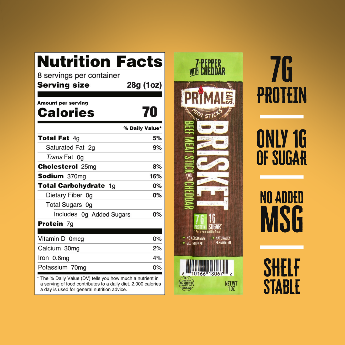 7-Pepper Cheddar 1oz Brisket Meat Sticks