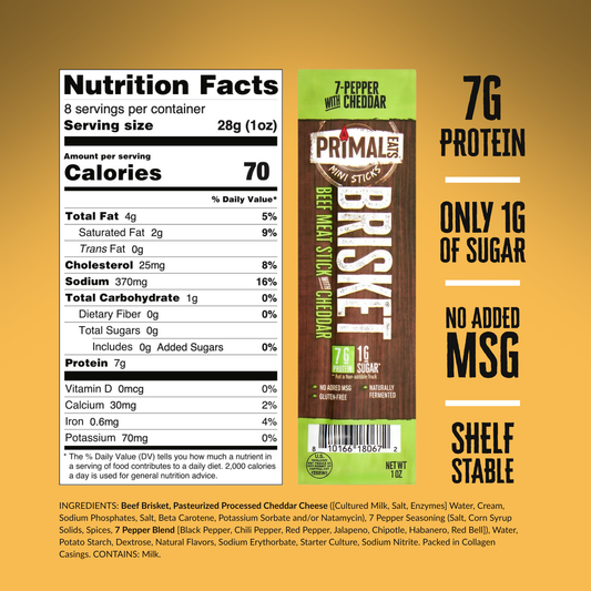7-Pepper Cheddar 1oz Brisket Meat Sticks