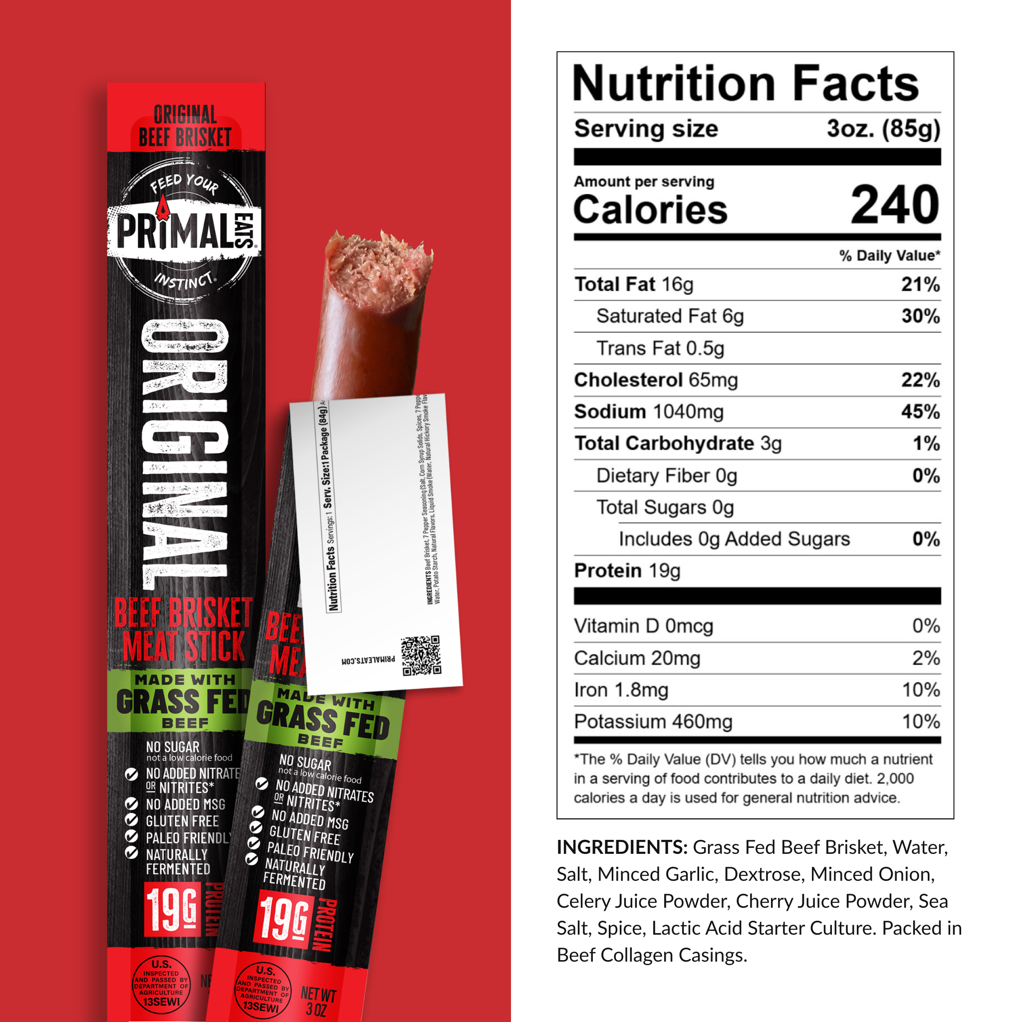 Original Grass-Fed 3oz Beef Brisket Meat Sticks