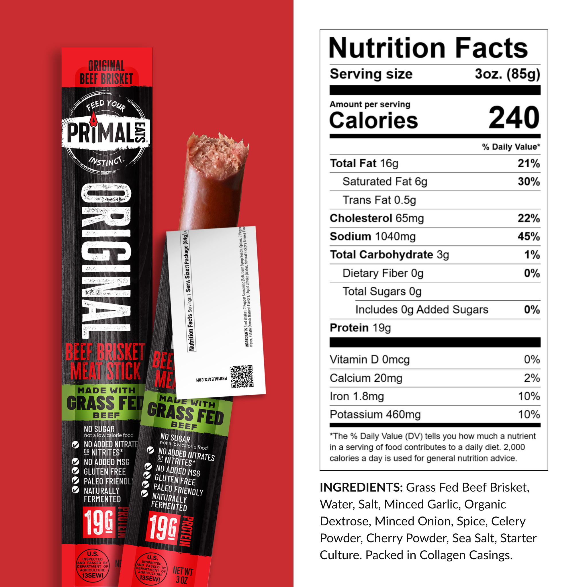 Original Grass-Fed 3oz Beef Brisket Meat Sticks