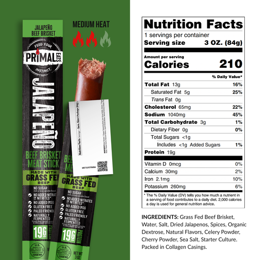 Jalapeño Grass-Fed 3oz Beef Brisket Meat Sticks