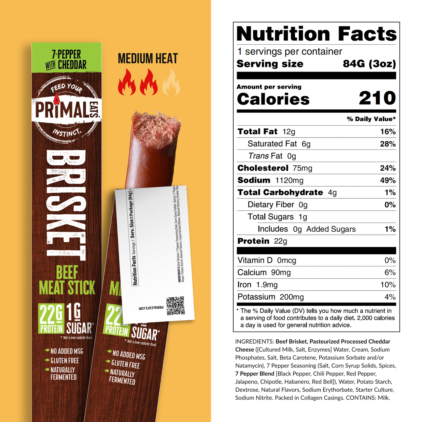 3oz 7-Pepper Cheddar Brisket Meat Sticks