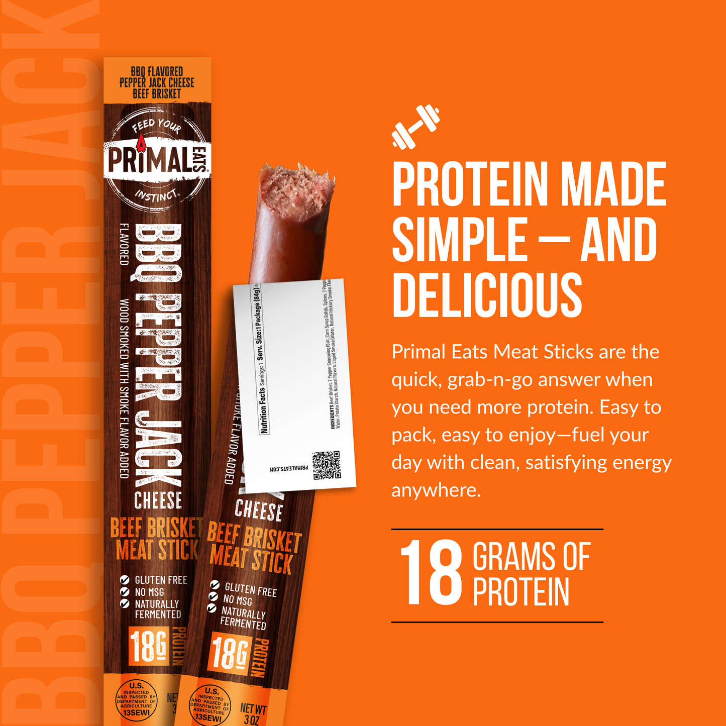 BBQ Pepper Jack 3oz Brisket Meat Sticks