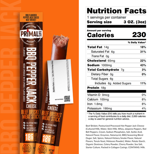 BBQ Pepper Jack 3oz Brisket Meat Sticks
