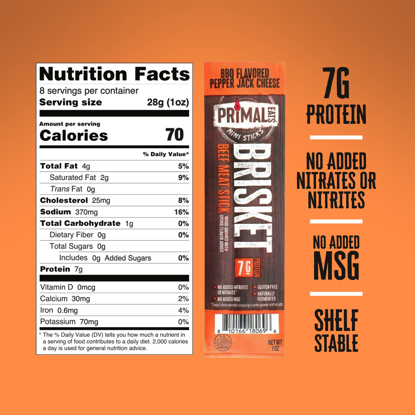 BBQ Pepper Jack 1oz Brisket Meat Sticks