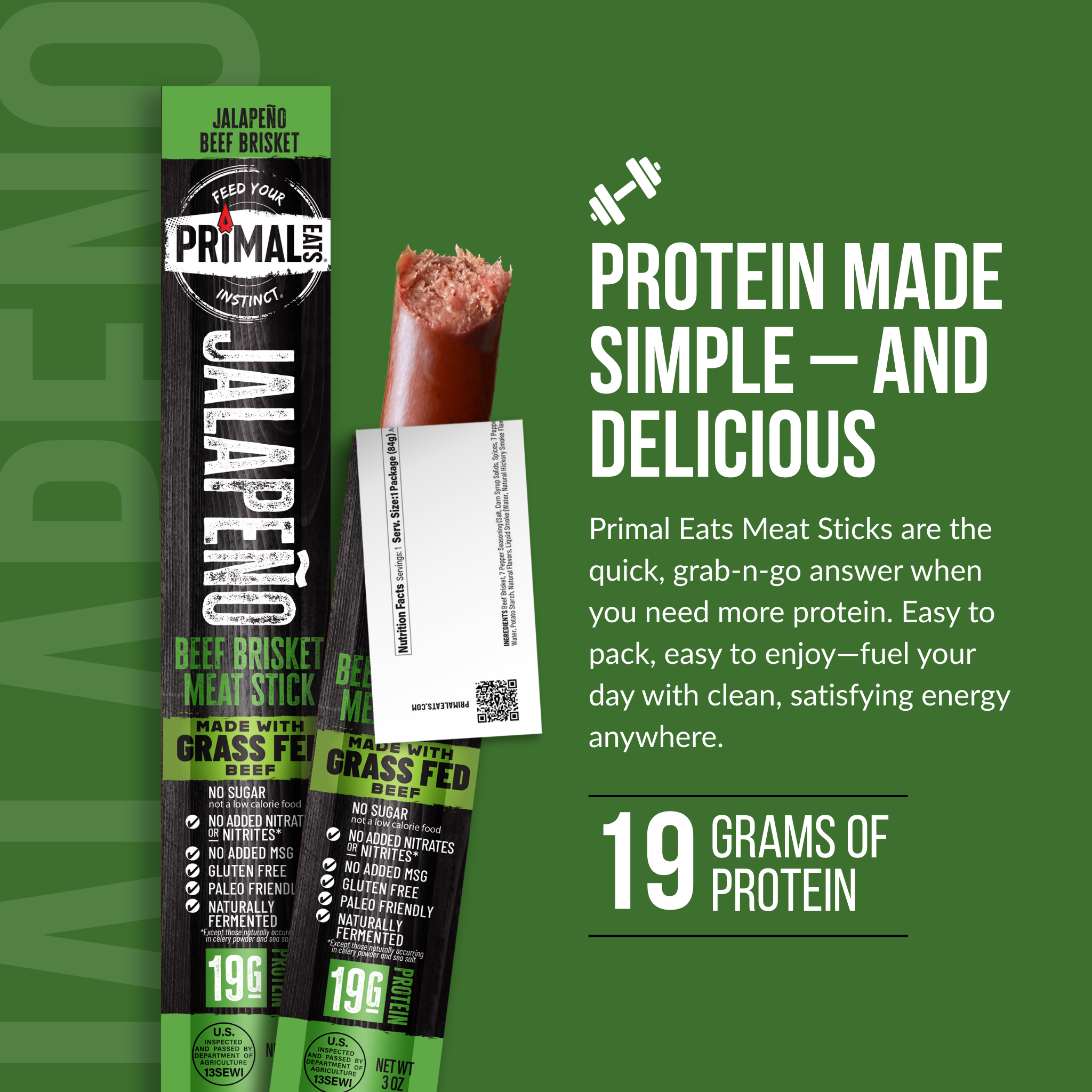 Jalapeño Grass-Fed 3oz Beef Brisket Meat Sticks