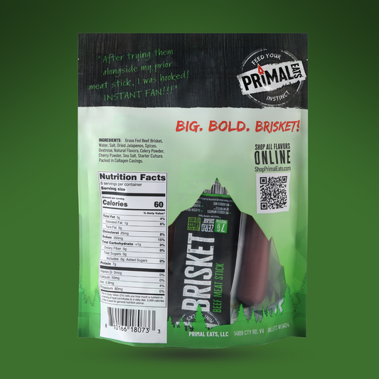 Jalapeño Grass-Fed 1oz Beef Brisket Meat Sticks