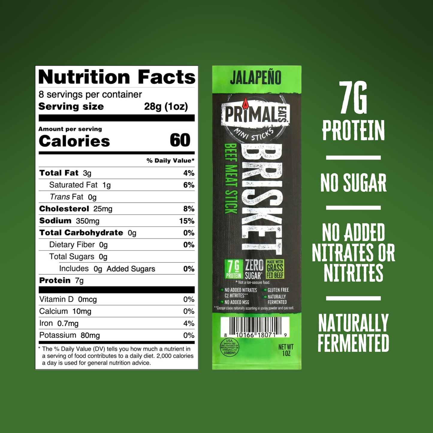 Jalapeño Grass-Fed 1oz Beef Brisket Meat Sticks