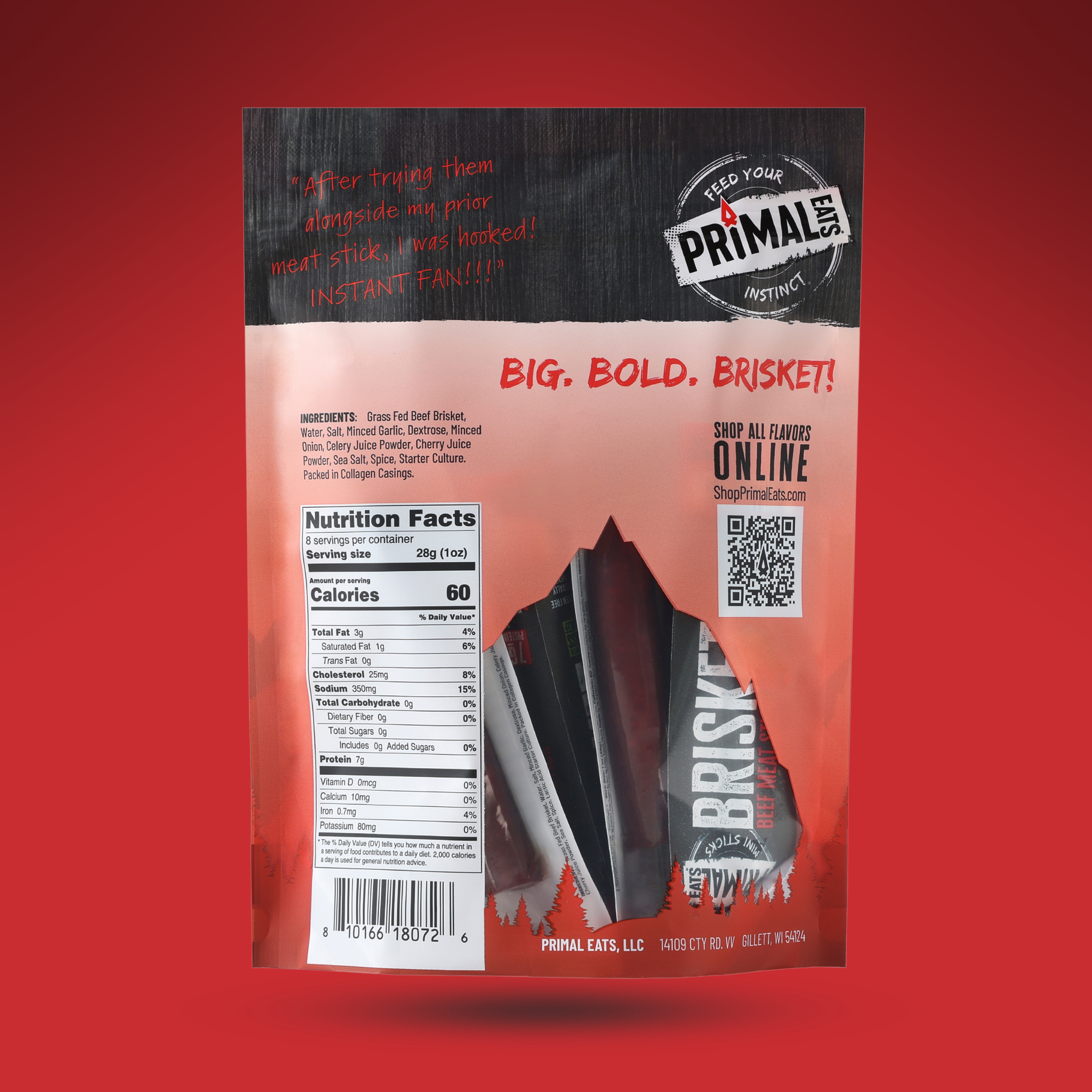 Original Grass-Fed 1oz Beef Brisket Meat Sticks