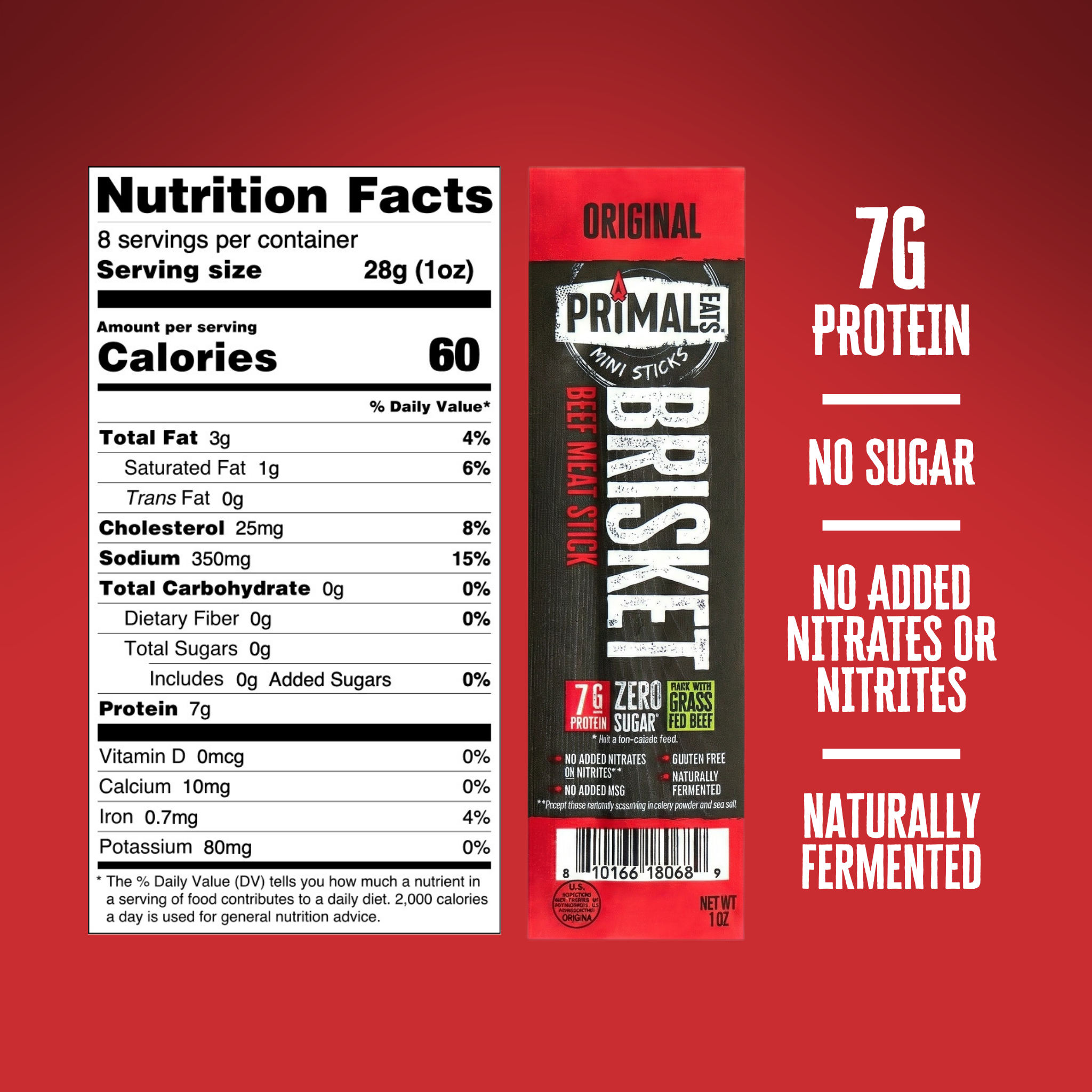 Original Grass-Fed 1oz Beef Brisket Meat Sticks