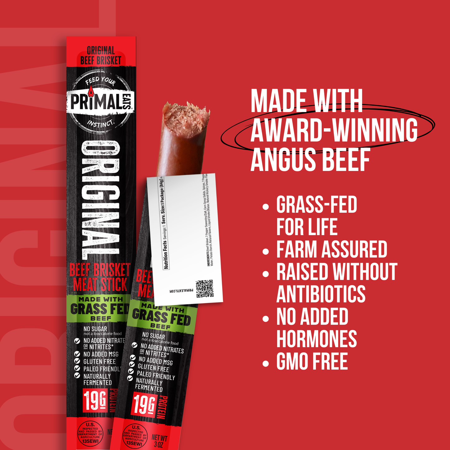 Original Grass-Fed 3oz Beef Brisket Meat Sticks