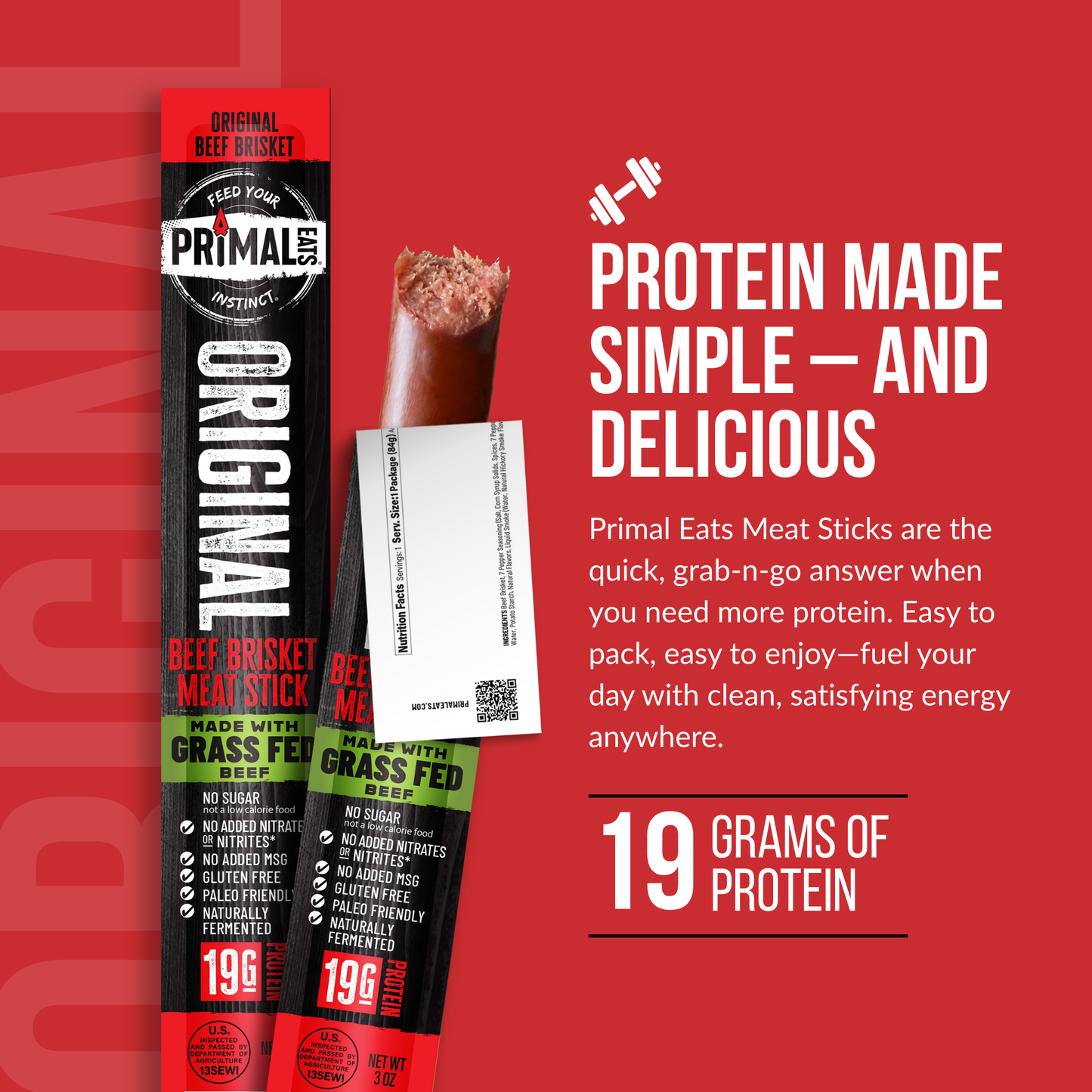 Original Grass-Fed 3oz Beef Brisket Meat Sticks