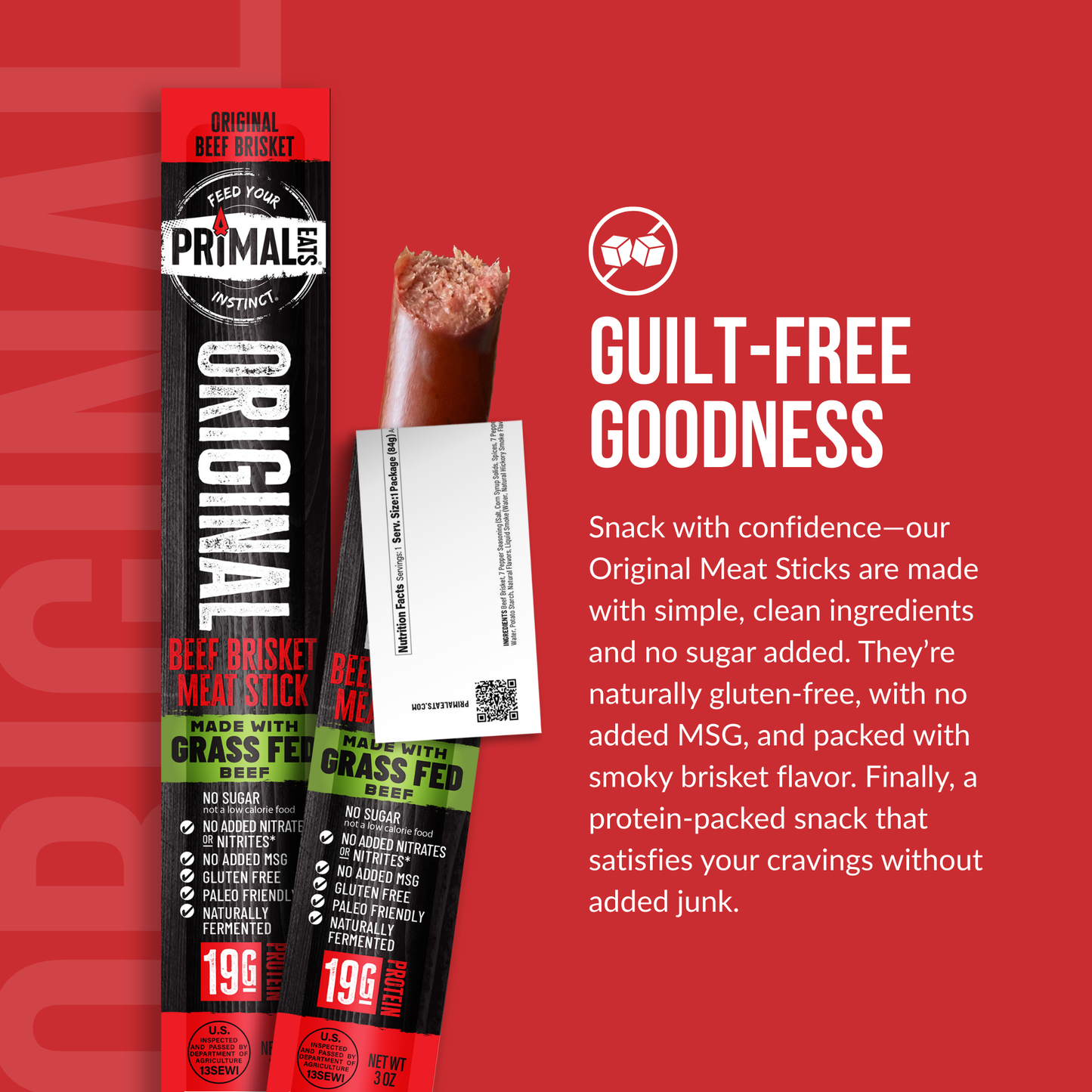 Original Grass-Fed 3oz Beef Brisket Meat Sticks
