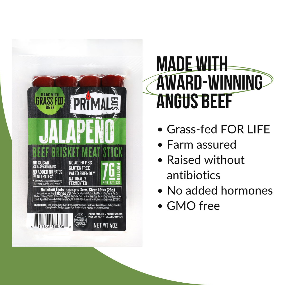 Jalapeño Grass-Fed Beef Brisket Meat Sticks 4oz Multipack