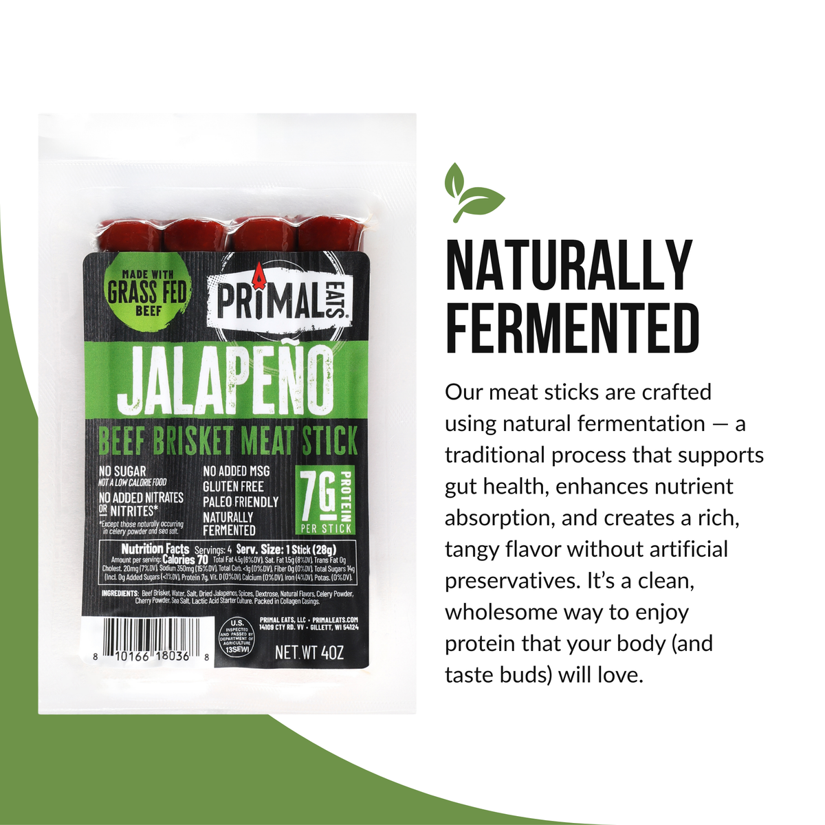 Jalapeño Grass-Fed Beef Brisket Meat Sticks 4oz Multipack