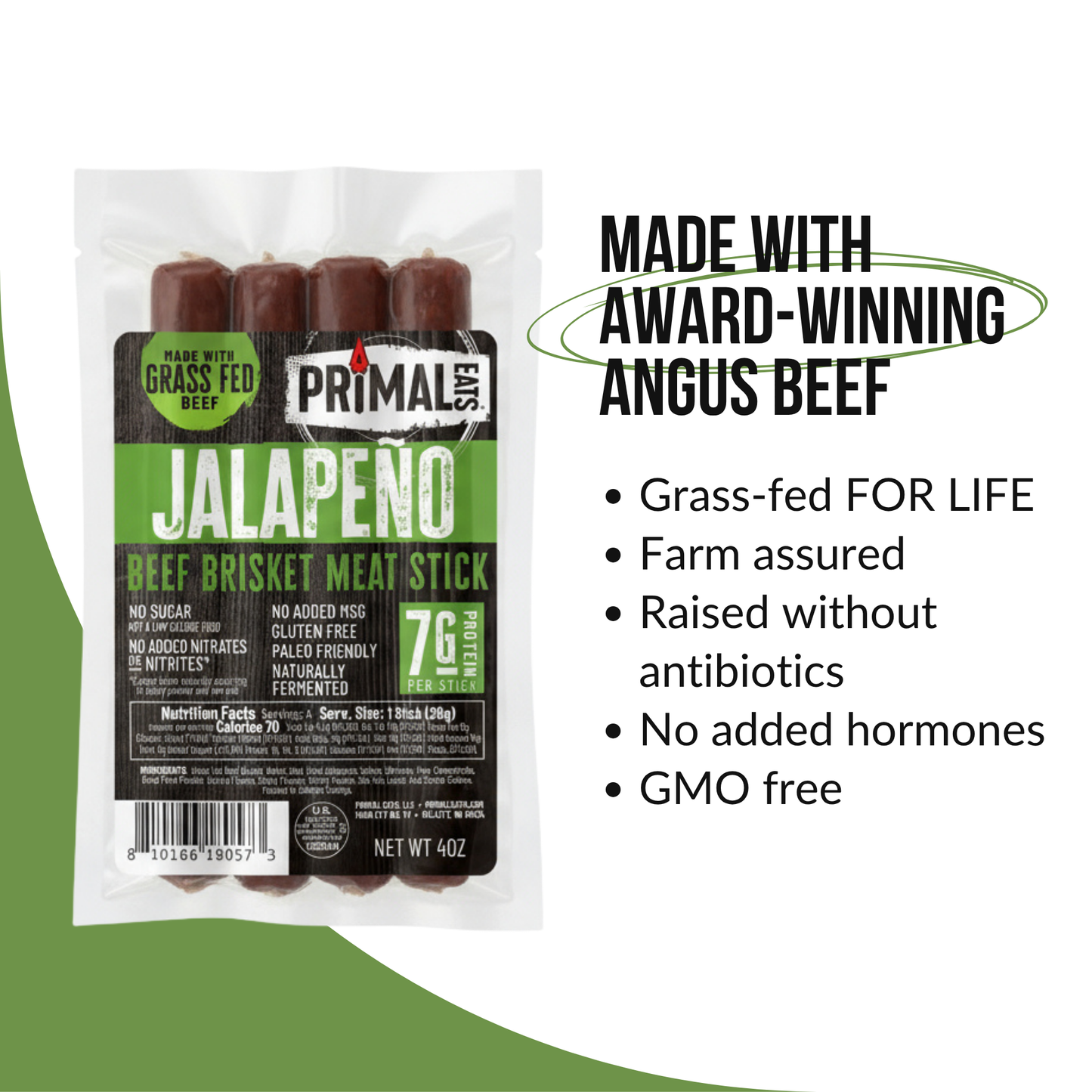 Jalapeño Grass-Fed Beef Brisket Meat Sticks 4oz Multipack