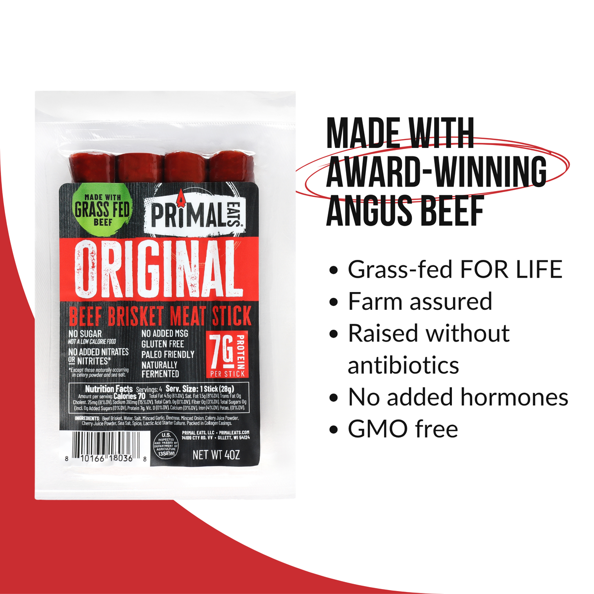 Original Grass-Fed Beef Brisket Meat Sticks 4oz Multipack