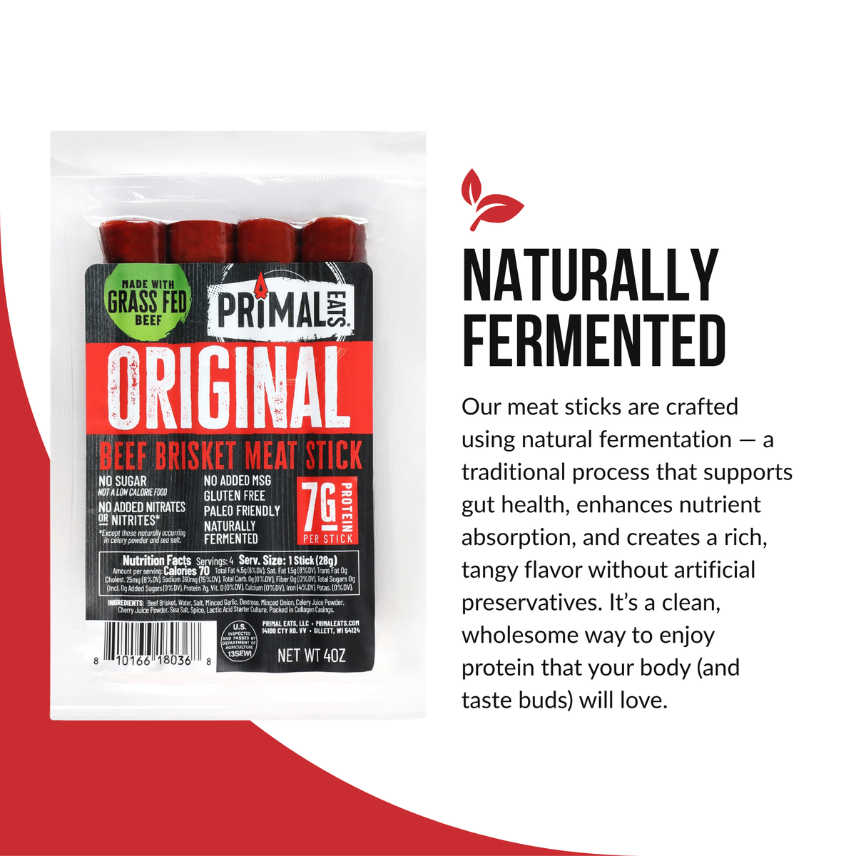Original Grass-Fed Beef Brisket Meat Sticks 4oz Multipack